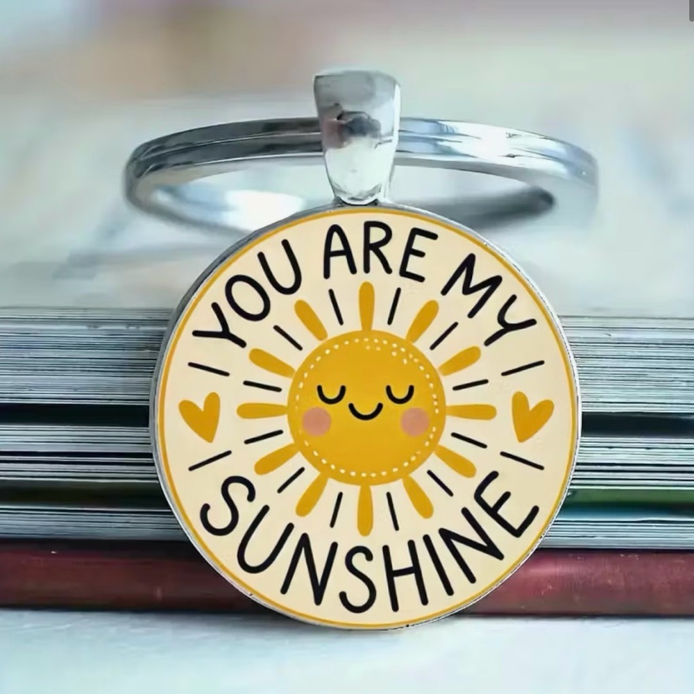 You Are My Sunshine Round Keychain Yellow Cream Sentimental Gift